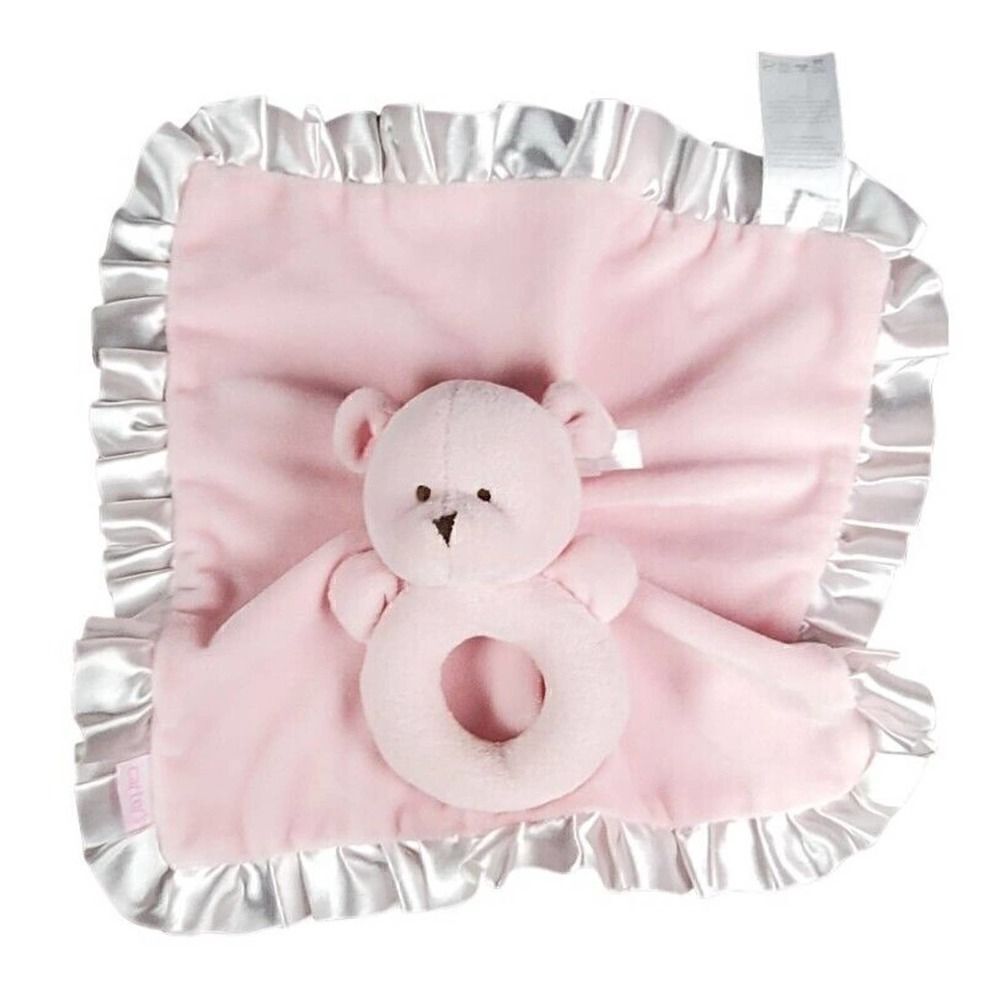 Carters Pink Teddy Bear Rattle Ring Lovey Baby Security Blanket Plush Satin Trim
